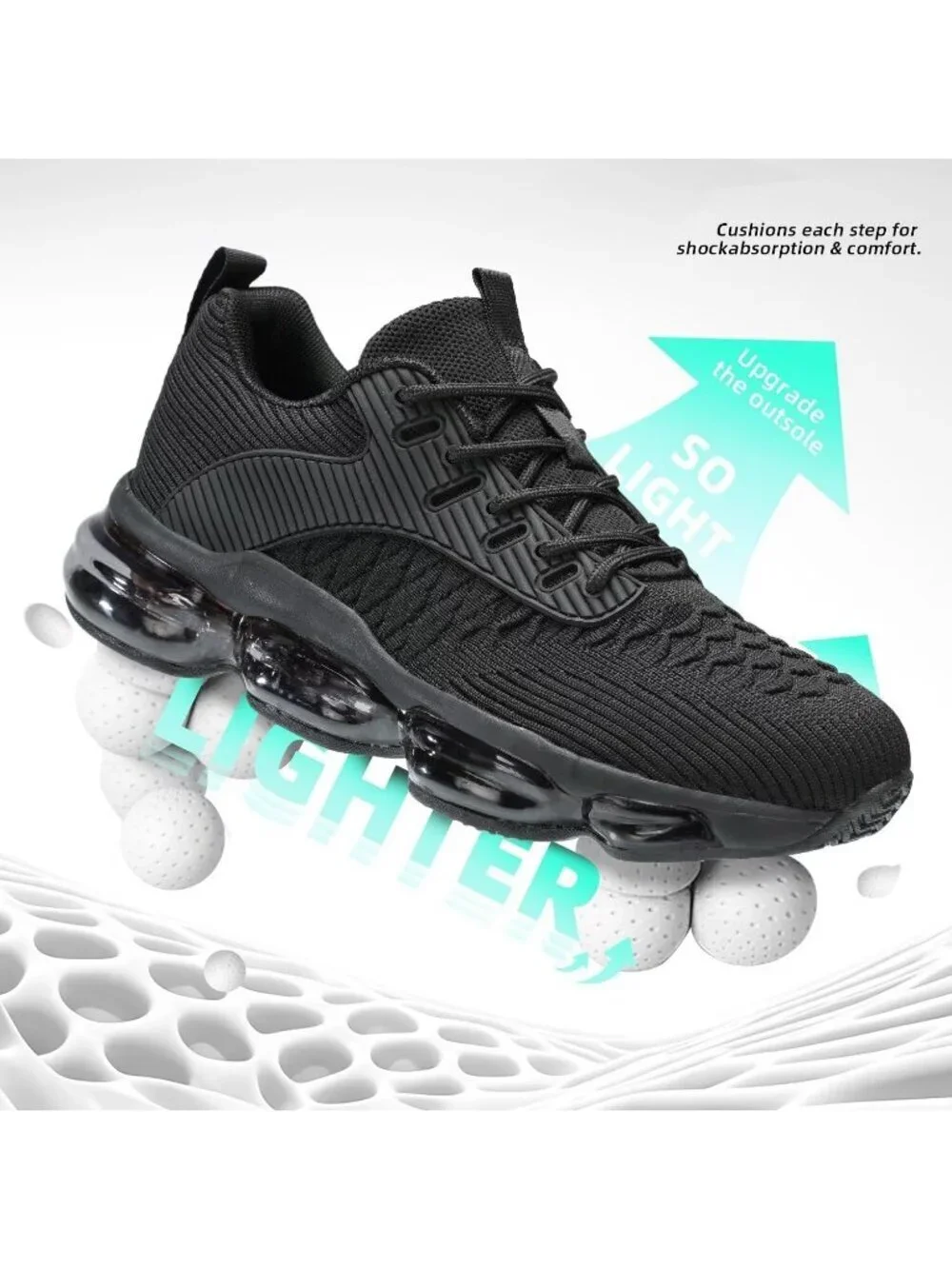 Women's Black Walking Air Cushion Breathable Mesh Casual Athletic Sneaker Shoes